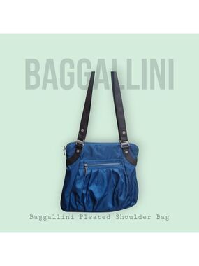 Baggallini Pleated Blue Nylon Crossbody Bag with Black Faux Leather Straps
